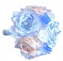 wedding photo - Bridal bouquet - Orange & blue paper rose bouquet - 3 sizes to choose - Toss bouquet - Alternative bouquet - Throw bouquet - Wedding bouquet