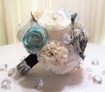 wedding photo - Paper bouquet - Teal & black bouquet - Wedding bouquet alternative - Choose from 3 sizes - Rhinestone bouquet - Coffee filter paper bouquet
