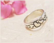 wedding photo - Heart Wedding Ring - Sterling Silver band with hearts pattern, Heart pattern ring, Heart patterned ring, Promise ring for her, Romantic ring