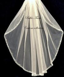 wedding photo - extra long cathedral wedding veil, crystal beaded edge cathedral bridal veil, floor length beaded bridal veil, cathedral pearl wedding veil
