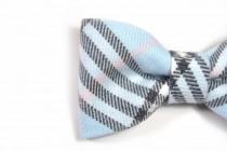 wedding photo - Men College blue black pink plaid bowtie - Baby, toddler boys tie  Kids Clip-On Bow Tie
