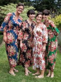 wedding photo - Rosy Red Posy Kimono Robes 