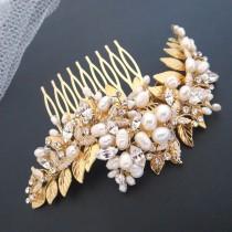 wedding photo - Gold Wedding headpiece, Freshwater pearl headpiece, Bridal hair comb, Wedding hair comb, Pearl hair comb, Vintage style hair accessory