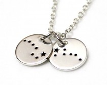 wedding photo -  Two Disc Big Dipper Little Dipper Sterling Silver, Hand Stamped Constellation Necklace, Ursa Major, Zodiac Jewelry, Birthday Gift