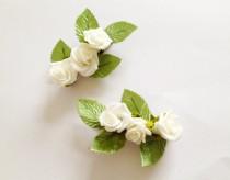wedding photo - White Rose Flower Hair Clip Set, bridal floral hair clip, rose flower clip, bridal hair accessories