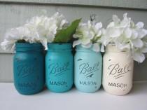 wedding photo - Painted and Distressed Ball Mason Jars- Turquoise/Teal/Aqua Ombre -Flower Vases, Rustic Wedding, Centerpieces