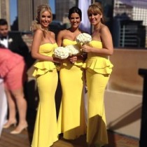 wedding photo -  Long Chiffon Bridesmaid Dress - Yellow Sheath Strapless from Dressywomen