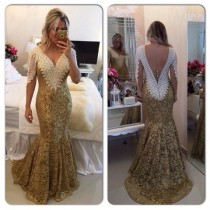 wedding photo -  Honorable Long Prom Dress - V-Neck Lace Women's Party Gown from Dressywomen