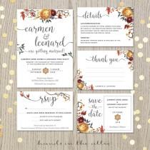 wedding photo - Fall wedding invitation set, floral wedding, autumn flowers, personalized invitation, customized cards, wedding printables, DIGITAL files