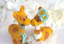 wedding photo - Custom giraffe wedding cake topper, teal wedding