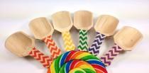 wedding photo - 6 Larger Chevron  Wooden Candy Scoops, Pick the Color or Rainbow Polka Dot Stamped, Candy Buffet, Wedding, Showers, Parties, Crafting