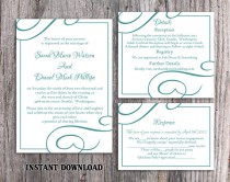 wedding photo - DIY Wedding Invitation Template Set Editable Word File Instant Download Elegant Printable Invitation Blue Wedding Invitation Teal Wedding