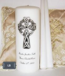 wedding photo - Wedding Unity Candles, Personalized Celtic Cross Unity, Wedding Candles, Customized Wedding Candles, Large Set, Anniversary Candles
