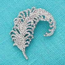 wedding photo - Crystal Silver Feather Brooch Gatsby Wedding Bridal Sash Clutch Cake Bouquet Brooches DIY Crafts Jewelry Rhinestone Silver Broaches