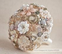 wedding photo - Vintage Brooch bouquet. Ivory and Champagne wedding brooch bouquet, Jeweled Bouquet. Quinceanera keepsake bouquet