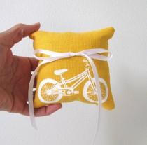 wedding photo - Ring Bearer Pillow Wedding Bicycle 4 x 4 inches - Choose your fabric and ink color