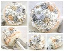 wedding photo - Brooch Bouquet, Vintage Style, Champagne,Tan, Ivory, Cream, Gray, Gatsby, Wedding Bouquet, Elegant Wedding, Jeweled, Crystals, Lace, Pearls