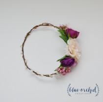 wedding photo - Silk Flower Crown - Blush, Pink, Plum, Purple - Boho Flower Crown, Floral Crown, Wedding Hair Accessory