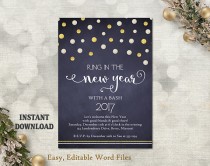 wedding photo -  New Years Invitation - New Years Party Invitation - Printable Holiday Party Card - New Years Eve Card - Editable Template - Glitter DIY Blue