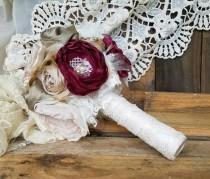 wedding photo - Bridal brooch bouquet,Ready to ship, Cranberry and blush wedding flowers, alternative bouquet, Silk Flowers