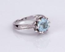 wedding photo - 3ct Diamond Halo Aquamarine Ring, Engagement Ring,Halo Ring,Aquamarine Engagement,Christmas For Wife,Mermaid