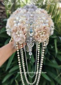 wedding photo - Rustic Glam Bridal Brooch Bouquet Vintage Style Cascading Pearls Brooch Bouquet Brooch Bouquet Jeweled Wedding Bouquet DEPOSIT ONLY