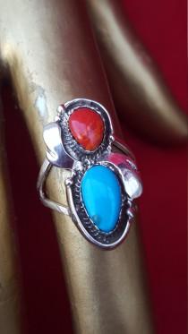 wedding photo - Sterling Silver Ring.Turquoise Ring Coral Ring.Handmade Ring.Indian Ring.Statement Ring.Bridal Sets.Statement Ring.Cocktail Rings.R141-150