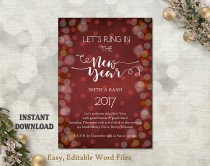 wedding photo -  New Years Party Invitation - New Years Invitation - Printable Holiday Party Card - New Years Eve Card - Editable Template - DIY Red Circles