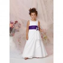 wedding photo - A line Satin Floor Length Jewel Flower Girl Dress - Compelling Wedding Dresses