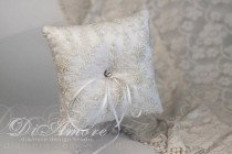 wedding photo - Winter Wedding, Christmas, Snowflake, Frosty Wedding,Сrystal Luxury lace white wedding bearer pillow / hand embroidery with beads