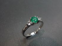 wedding photo - Emerald Wedding Ring, Emerald Ring, Emerald Engagement Ring, Emerald Jewelry, White Sapphire Ring, Emerald Gold Ring, Ring in 14K White Gold