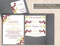 wedding photo -  Pocket Wedding Invitation Template Set DIY Instant Download EDITABLE Word File Printable Wine Red Invitations Green Wedding Invitation