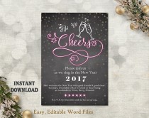wedding photo -  New Years Party Invitation - New Years Cheers Invitation - Printable Holiday Party Card - New Years Eve Card - Chalkboard Word Template DIY