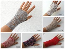 wedding photo -  1 Pair Lace Fingerless Gloves Lace Mittens Wedding Mittens choose from 12 colors