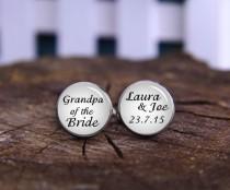 wedding photo - custom date cufflinks, grandpa of the bride cuff links, Silver Plated Gifts for Dad, Wedding Cufflinks, Groom Cufflinks, Wedding Date gifts