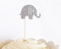 wedding photo - Silver Glitter Elephant Cupcake Toppers - Birthdays, Parties, Weddings, Decoration, Baby Shower