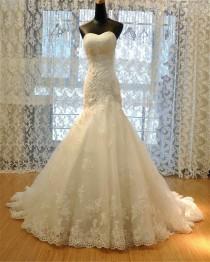 wedding photo - Corset Bodice Lace Mermaid Wedding Dress, Lace Up Back Wedding Gown, Vintage Mermaid Lace Dress