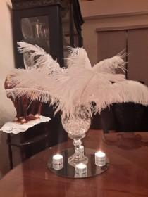 wedding photo - Exceptional Value:  Ostrich Feather Centerpiece,  Mirror and Bling tealights