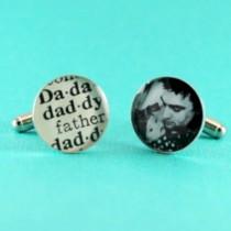 wedding photo - Personalized Cufflinks, Fathers Day Gift Photo Cufflink + Vintage Daddy Definition Cufflink