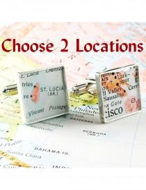 wedding photo - Anniversary Gifts for Men, Personalized Map Cufflinks
