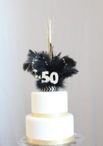 wedding photo - Fabulous 50 Gatsby feather & sparkler cake topper, overthetopcaketopper