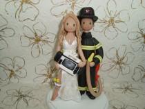 wedding photo - Personalized Firefighter & EKG Paramedic Wedding Cake Topper