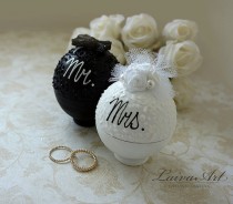 wedding photo -  Wedding Ring Bearer Box Wedding Ring Box Bride and Groom White and Black Set of 2