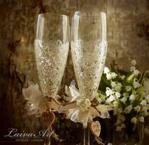 wedding photo -  Rustic Wedding Champagne Flutes Wedding Champagne Glasses Wedding Toasting Flutes Wedding