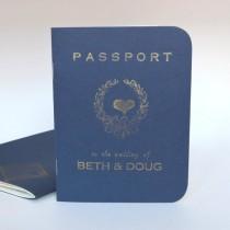 wedding photo - Passport Destination Wedding invitation, navy cover with gold ink SAMPLE ONLY