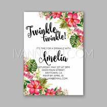 wedding photo - Baby shower floral invitation with hibiscus flower and tropical leaves, watercolor flower wreath - Unique vector illustrations, christmas cards, wedding invitations, images and photos by Ivan Negin