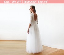 wedding photo - Ivory Tulle and Lace Open Back Gown 1122
