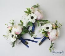 wedding photo - Bridesmaid Bouquet, Silk Flower Bouquet, Peony Bouquet, Blush Pink Bouquet, Anemone Bouquet, Wedding Bouquet, Wedding Flowers, Bouquet Set