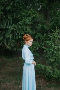 wedding photo - Evening dress «Aura». Beautiful linen dress vintage style, pale blue color/sky-blue color