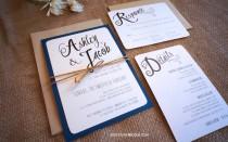 wedding photo - Rustic Navy Wedding Invitation with RSVP and Detail Card - QUICK DELIVERY - Organic, Barn, Farm, Simple, Elegant Style, Set of 10